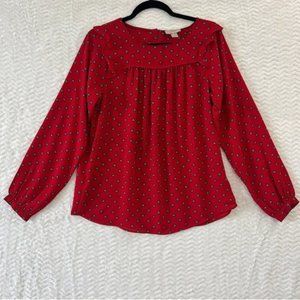Loft Outlet Blouse Small Women’s Long Sleeve Red Ruffle Pattern Boho Ladies